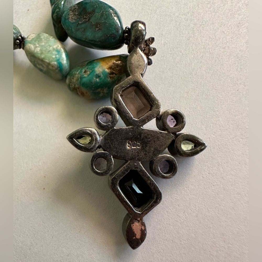 Sterling Silver Turquoise Multi-Gem Necklace: Garnet, Amethyst & Peridot - Picture 4 of 6